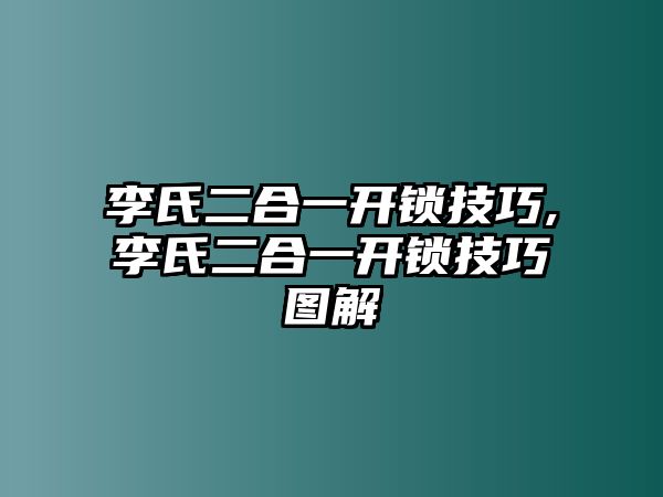 李氏二合一開鎖技巧,李氏二合一開鎖技巧圖解