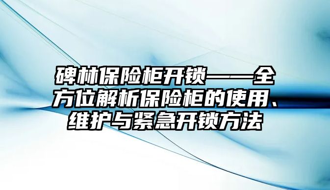 碑林保險柜開鎖——全方位解析保險柜的使用、維護(hù)與緊急開鎖方法