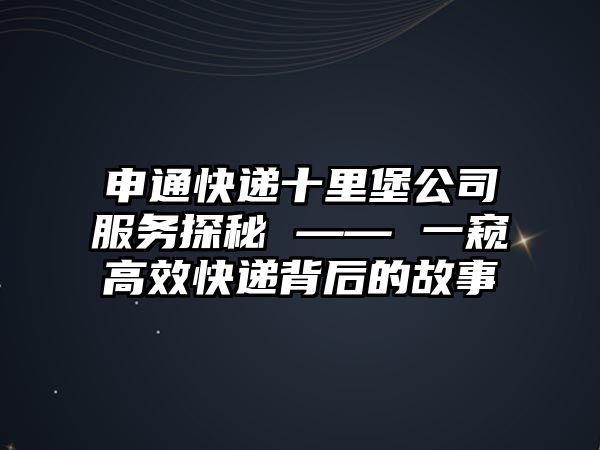 申通快遞十里堡公司服務(wù)探秘 —— 一窺高效快遞背后的故事