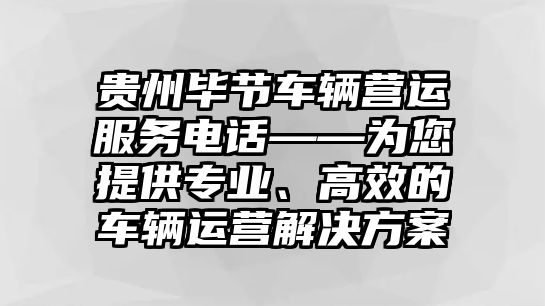 貴州畢節車輛營運服務電話——為您提供專業、高效的車輛運營解決方案