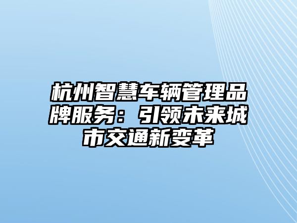 杭州智慧車輛管理品牌服務：引領未來城市交通新變革