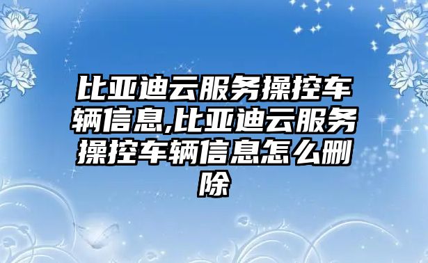 比亞迪云服務操控車輛信息,比亞迪云服務操控車輛信息怎么刪除