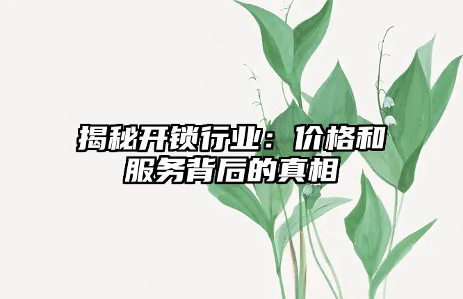 揭秘開鎖行業(yè)：價格和服務背后的真相