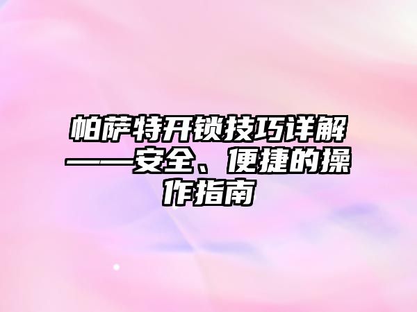 帕薩特開鎖技巧詳解——安全、便捷的操作指南