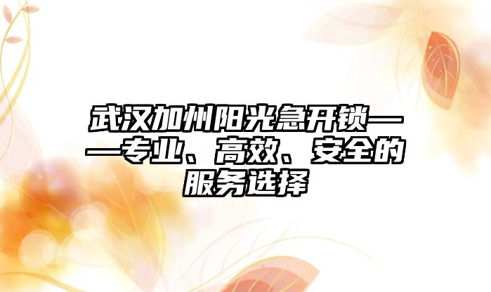 武漢加州陽光急開鎖——專業、高效、安全的服務選擇