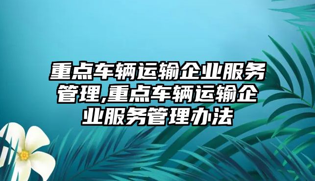 重點車輛運輸企業服務管理,重點車輛運輸企業服務管理辦法