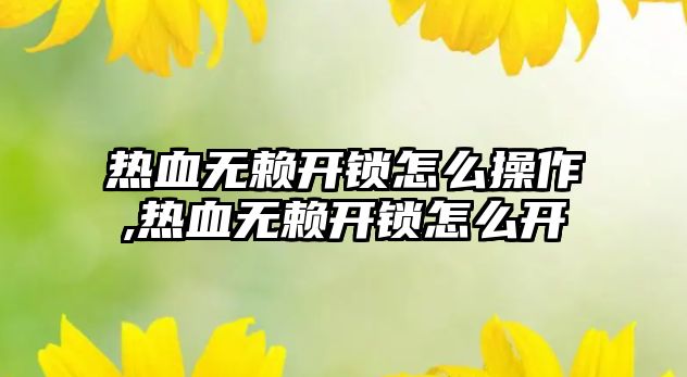 熱血無賴開鎖怎么操作,熱血無賴開鎖怎么開