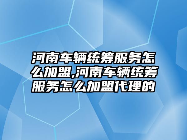 河南車輛統籌服務怎么加盟,河南車輛統籌服務怎么加盟代理的