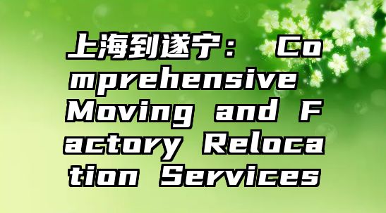 上海到遂寧： Comprehensive Moving and Factory Relocation Services