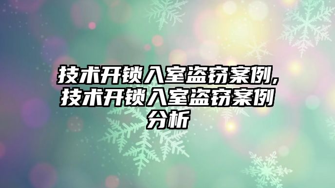 技術開鎖入室盜竊案例,技術開鎖入室盜竊案例分析