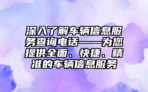 深入了解車輛信息服務查詢電話——為您提供全面、快捷、精準的車輛信息服務