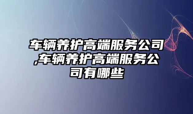 車輛養護高端服務公司,車輛養護高端服務公司有哪些