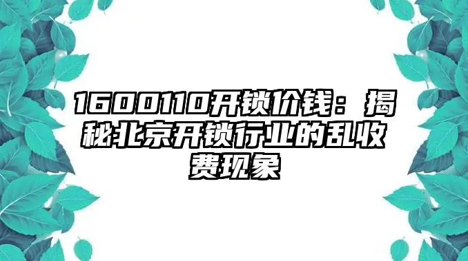 1600110開鎖價錢：揭秘北京開鎖行業的亂收費現象