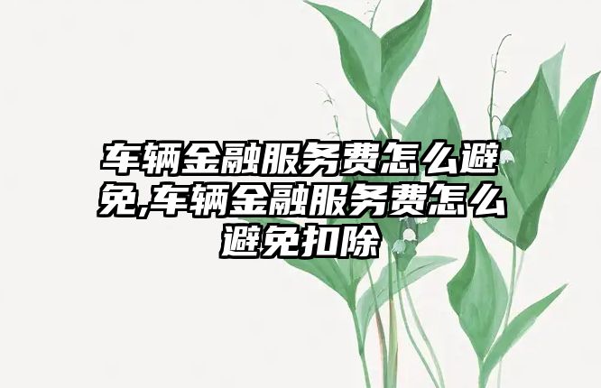 車輛金融服務(wù)費怎么避免,車輛金融服務(wù)費怎么避免扣除