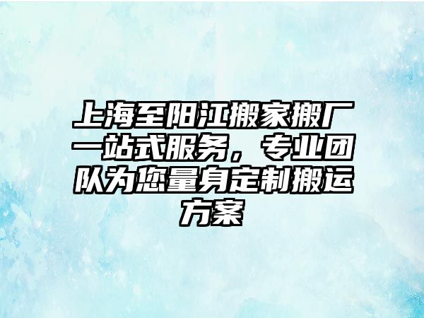 上海至陽江搬家搬廠一站式服務，專業團隊為您量身定制搬運方案