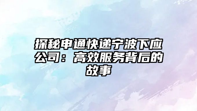 探秘申通快遞寧波下應公司：高效服務背后的故事