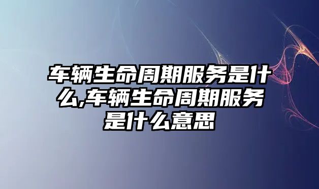 車輛生命周期服務是什么,車輛生命周期服務是什么意思