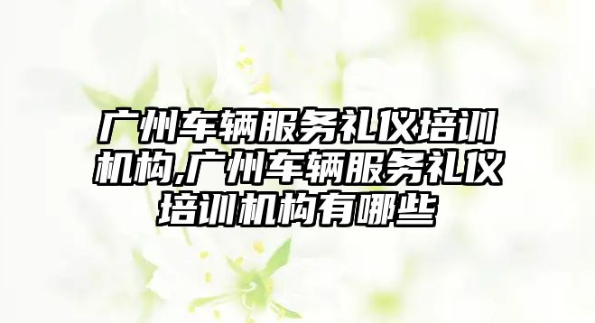 廣州車輛服務禮儀培訓機構,廣州車輛服務禮儀培訓機構有哪些