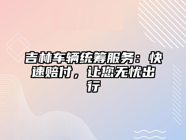 吉林車輛統籌服務：快速賠付，讓您無憂出行