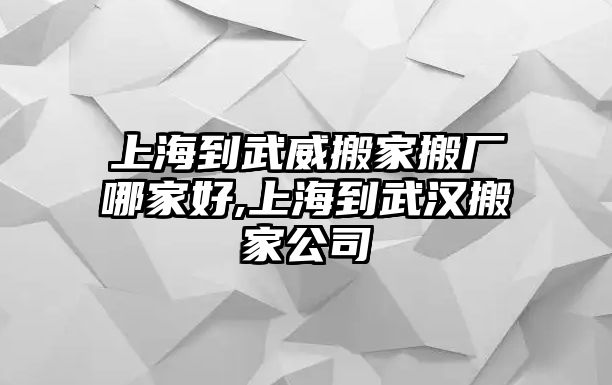 上海到武威搬家搬廠哪家好,上海到武漢搬家公司