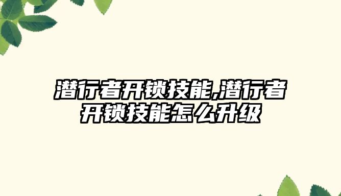 潛行者開鎖技能,潛行者開鎖技能怎么升級(jí)