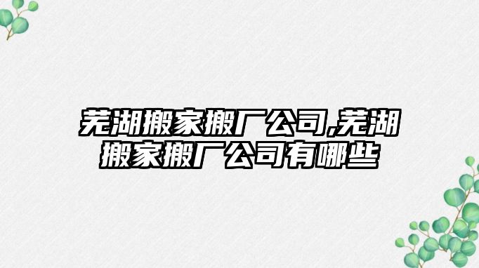 蕪湖搬家搬廠公司,蕪湖搬家搬廠公司有哪些