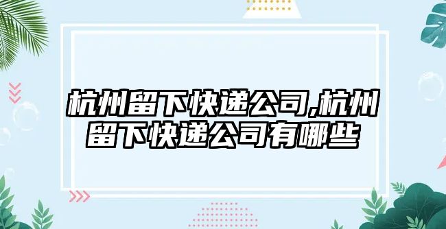 杭州留下快遞公司,杭州留下快遞公司有哪些