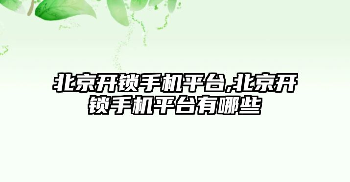 北京開鎖手機平臺,北京開鎖手機平臺有哪些