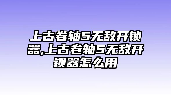 上古卷軸5無敵開鎖器,上古卷軸5無敵開鎖器怎么用