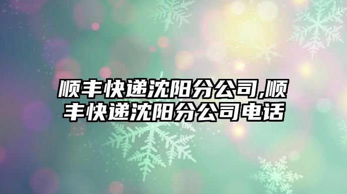 順豐快遞沈陽分公司,順豐快遞沈陽分公司電話