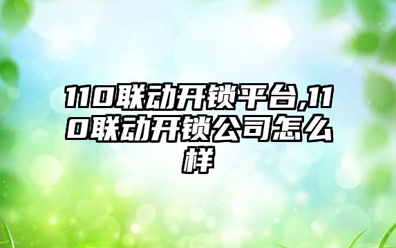 110聯動開鎖平臺,110聯動開鎖公司怎么樣